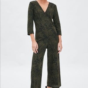 Zara Black and Green Textured Jumpsuit NWT